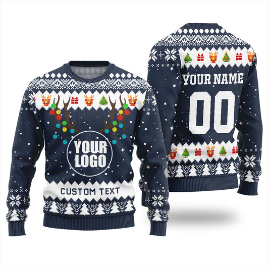 Custom Ugly Sweater Company Logo Navy
