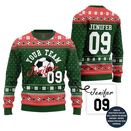 Custom Ugly Xmas Sweater For Soccer Team