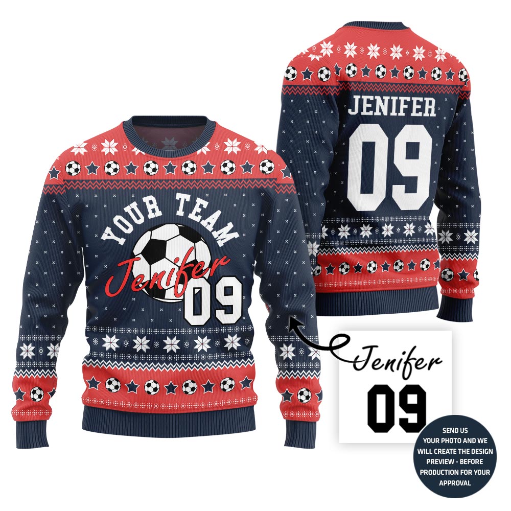 Custom Ugly Xmas Sweater For Soccer Team