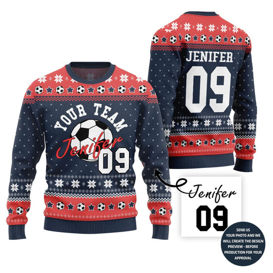 Custom Ugly Xmas Sweater For Soccer Team