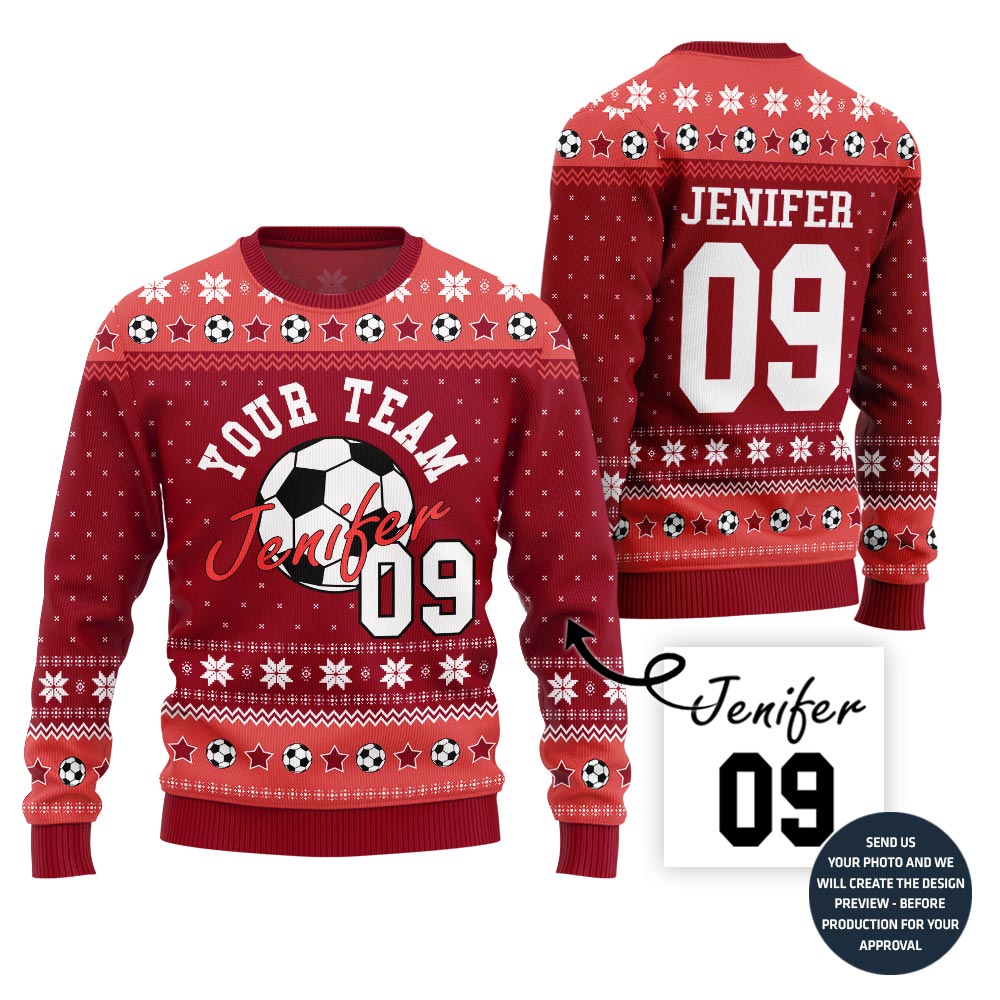 Custom Ugly Xmas Sweater For Soccer Team