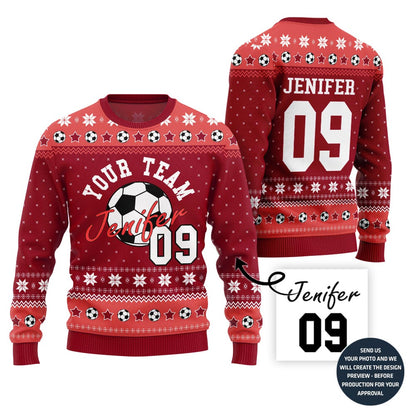 Custom Ugly Xmas Sweater For Soccer Team