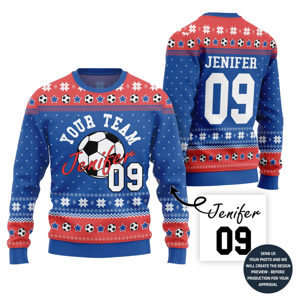 Custom Ugly Xmas Sweater For Soccer Team