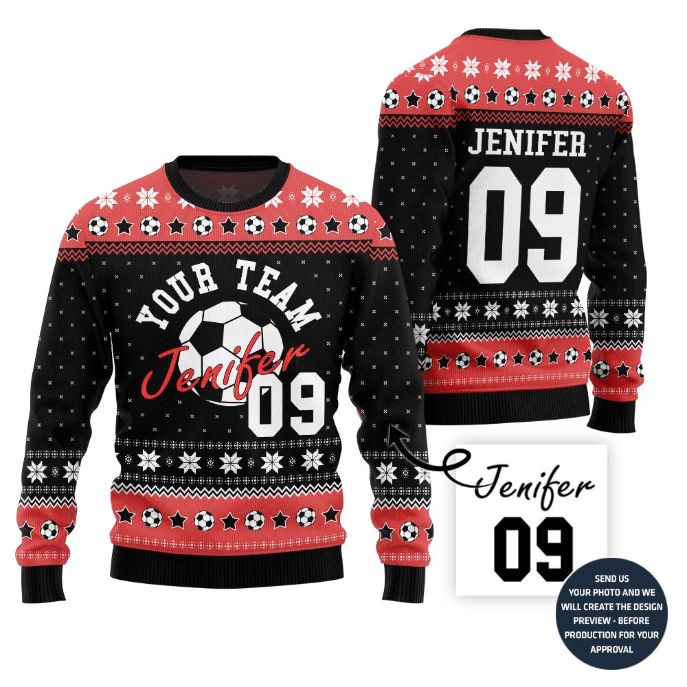 Custom Ugly Xmas Sweater For Soccer Team