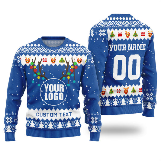 Custom Ugly Xmas Sweater With Company Logo Royal