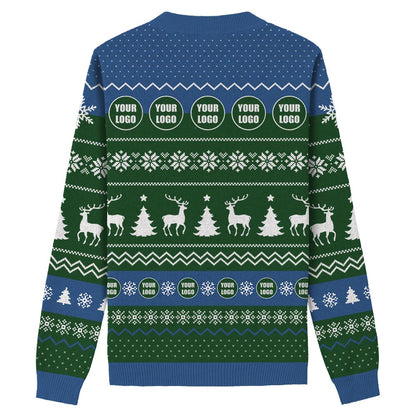 Custom Xmas Knit Sweater With Brand Name And Logo Green