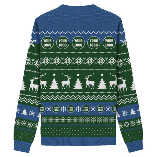 Custom Xmas Knit Sweater With Brand Name And Logo Green