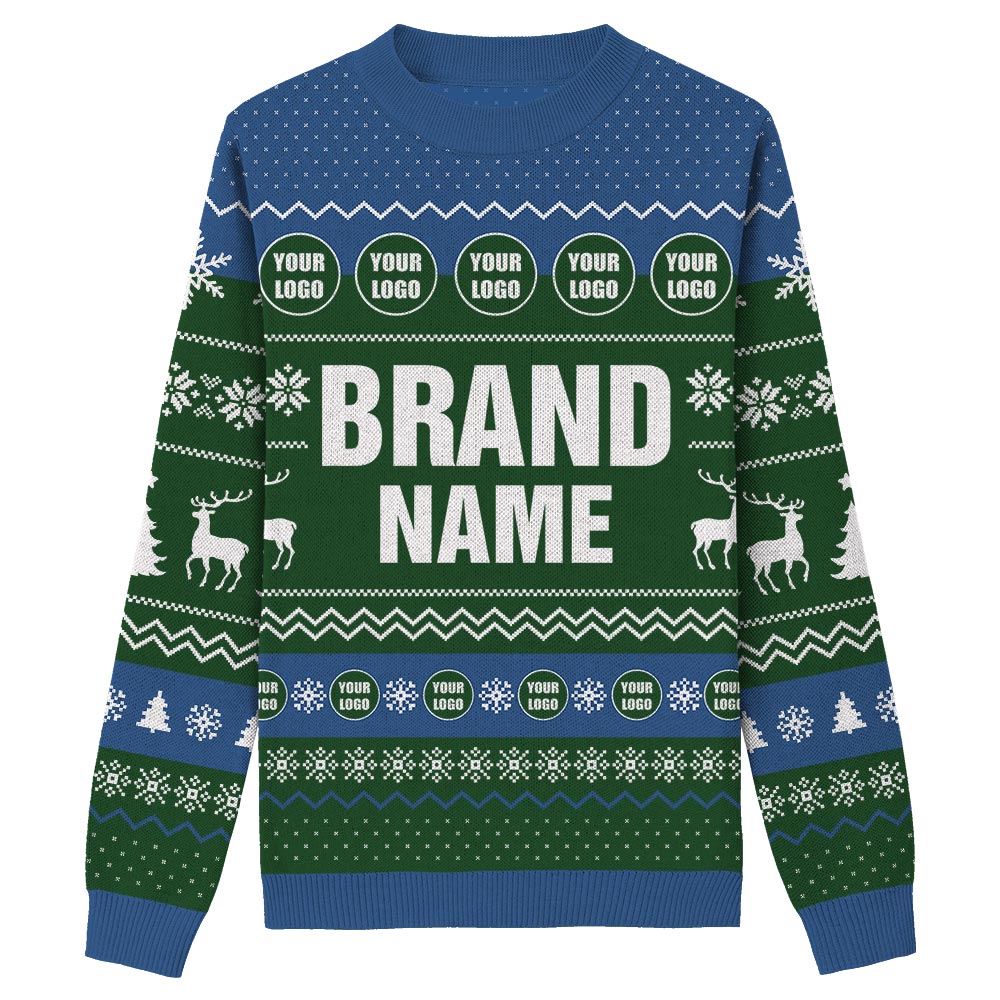 Custom Xmas Knit Sweater With Brand Name And Logo Green