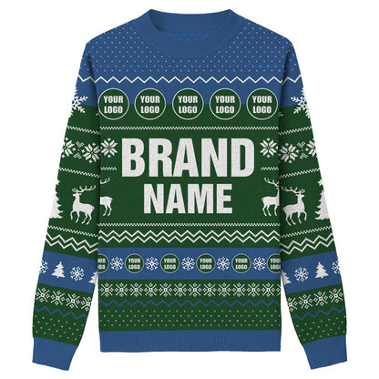 Custom Xmas Knit Sweater With Brand Name And Logo Green