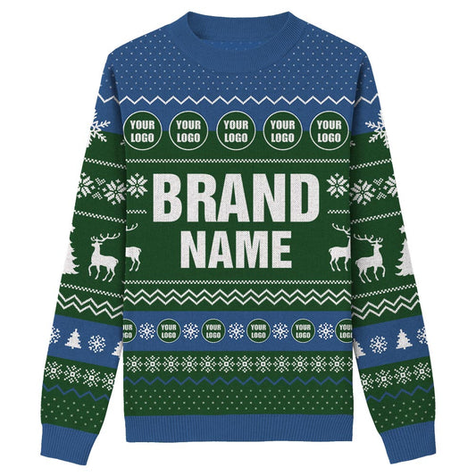 Custom Xmas Knit Sweater With Brand Name And Logo Green