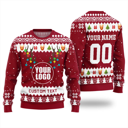 Custom Xmas Sweater With Company Logo Red