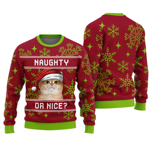 Custom Your Cat Naughty Or Nice Holiday Sweater Women