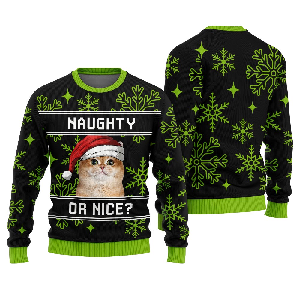 Custom Your Cat Naughty Or Nice Holiday Sweater Women