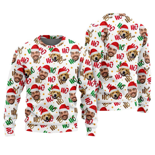 Custom Your Face And Dog Ugly Christmas Sweater White