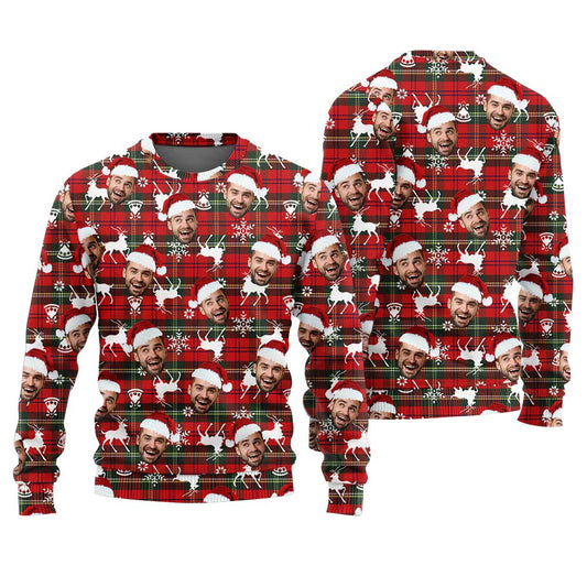 Custom Your Face Plaid Christmas Sweater Red Buffalo
