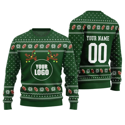 Custom Your Logo Ugly Christmas Sweater For Football Team
