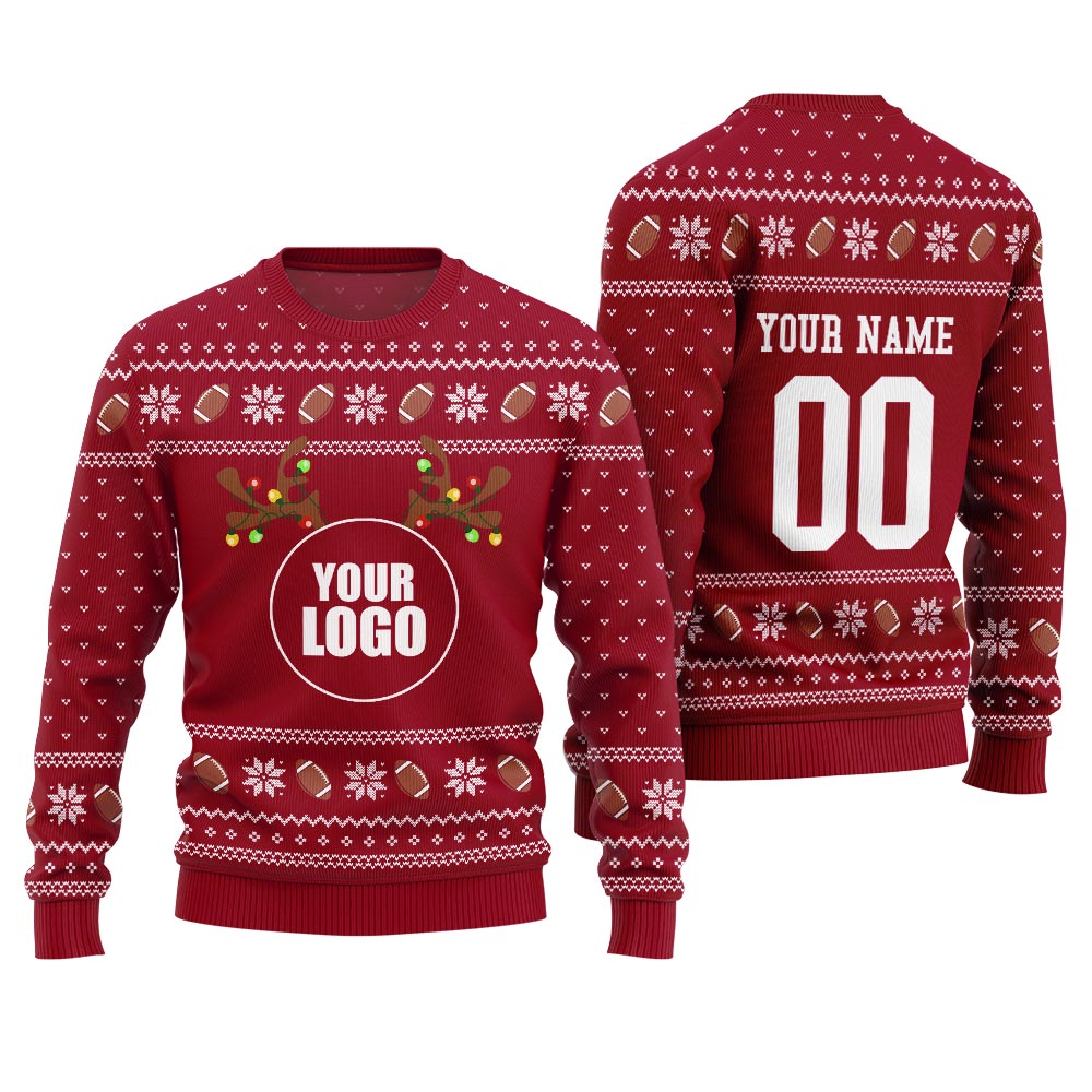 Custom Your Logo Ugly Christmas Sweater For Football Team