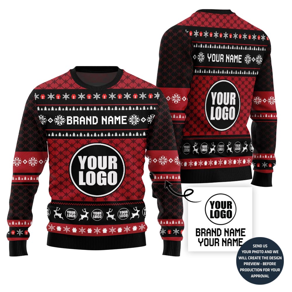 Custom Your Logo With Brand Name Ugly Christmas Sweater