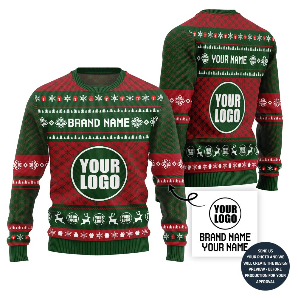 Custom Your Logo With Brand Name Ugly Christmas Sweater