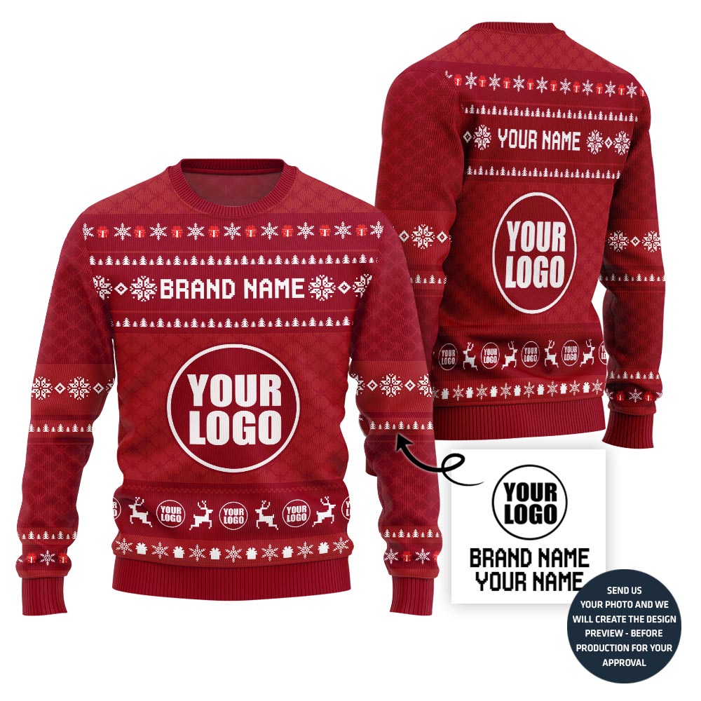Custom Your Logo With Brand Name Ugly Christmas Sweater