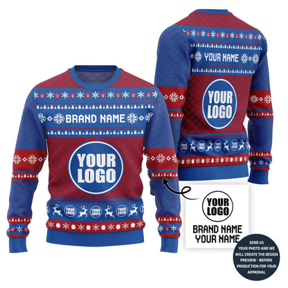 Custom Your Logo With Brand Name Ugly Christmas Sweater