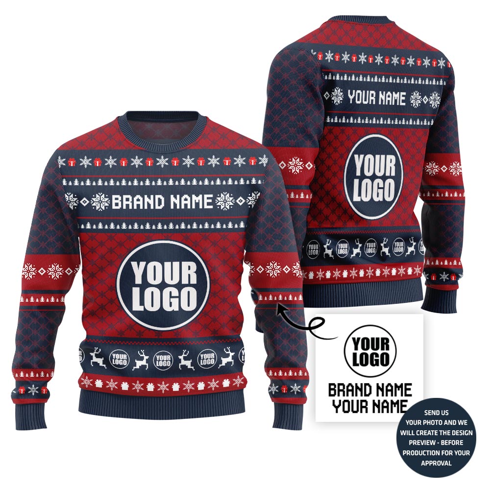 Custom Your Logo With Brand Name Ugly Christmas Sweater