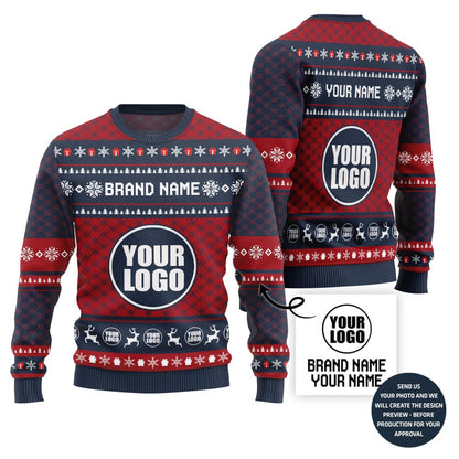 Custom Your Logo With Brand Name Ugly Christmas Sweater