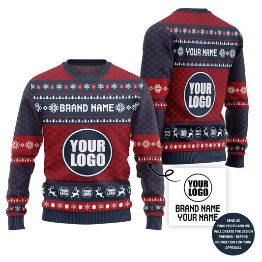 Custom Your Logo With Brand Name Ugly Christmas Sweater