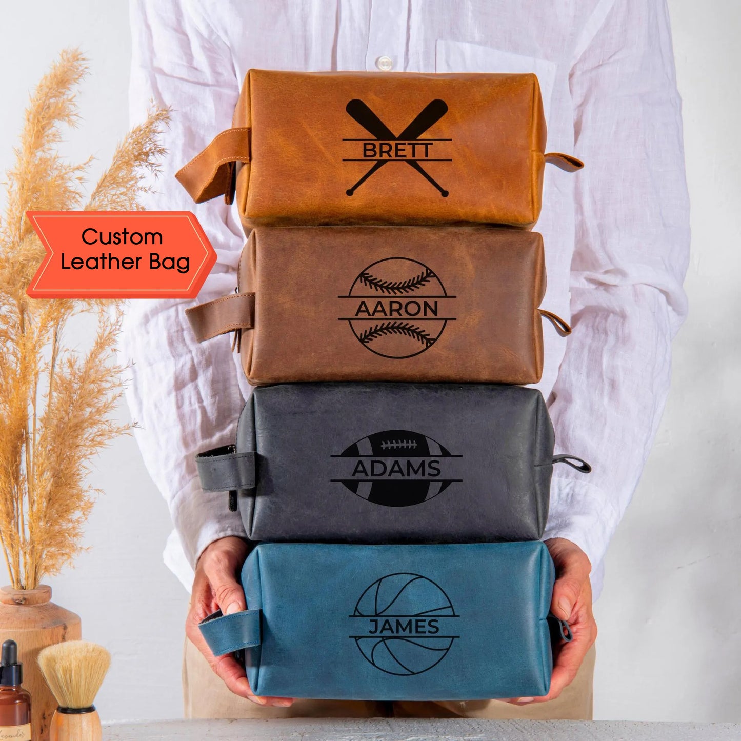 Regalo de béisbol, fútbol, baloncesto, bolsa de aseo personalizada, regalo para entrenador de béisbol, regalos para el equipo, bolsa de béisbol, neceser de cuero para hombre, bolsas de cuero personalizadas grabadas con láser