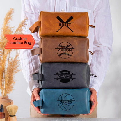 Regalo de béisbol, fútbol, baloncesto, bolsa de aseo personalizada, regalo para entrenador de béisbol, regalos para el equipo, bolsa de béisbol, neceser de cuero para hombre, bolsas de cuero personalizadas grabadas con láser