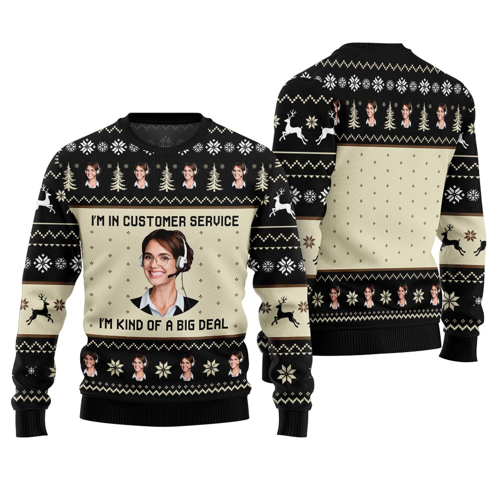 Customer Service Custom Face Ugly Christmas Sweater