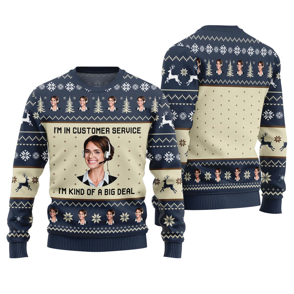 Customer Service Custom Face Ugly Christmas Sweater