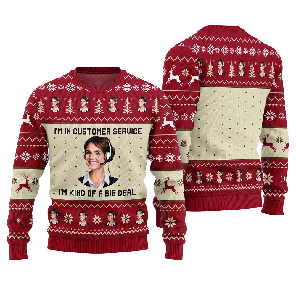 Customer Service Custom Face Ugly Christmas Sweater