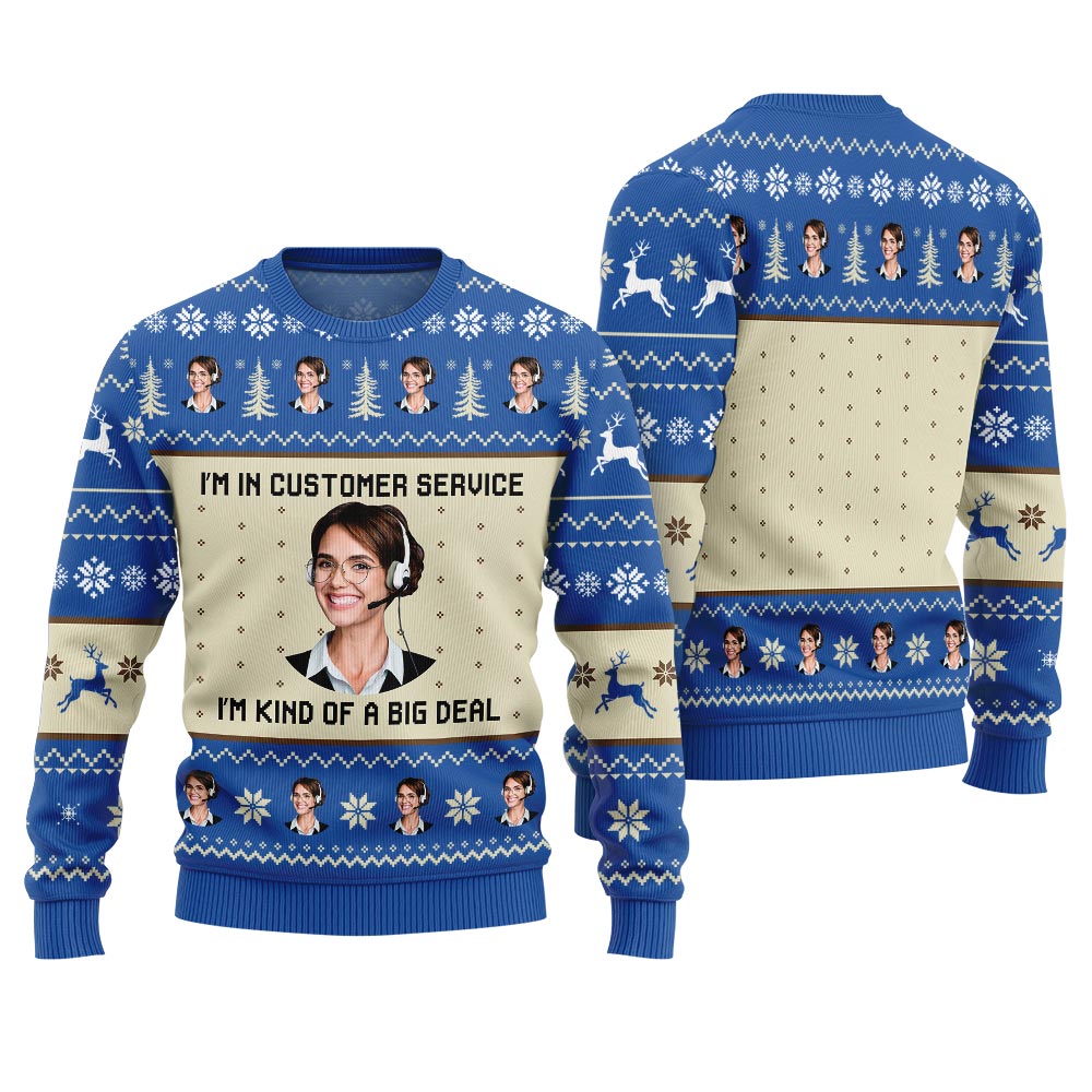 Customer Service Custom Face Ugly Christmas Sweater