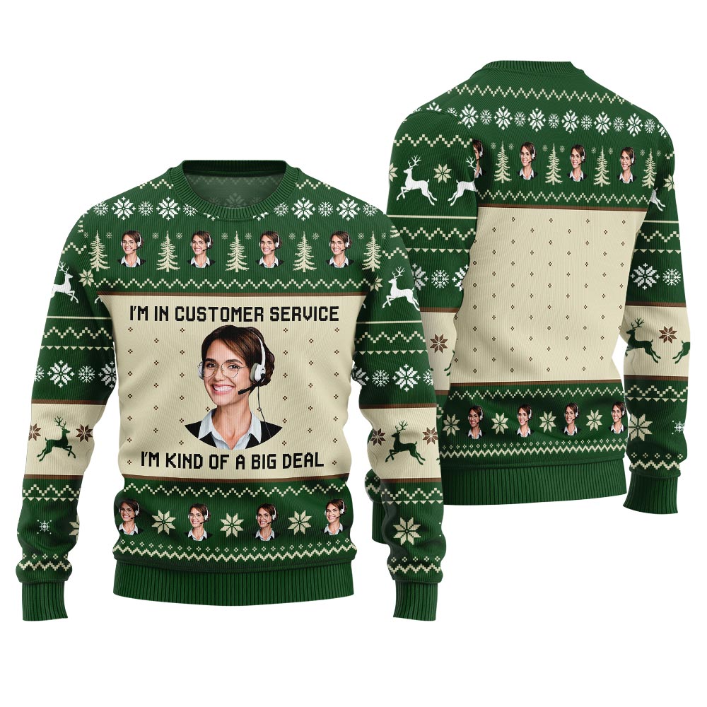 Customer Service Custom Face Ugly Christmas Sweater
