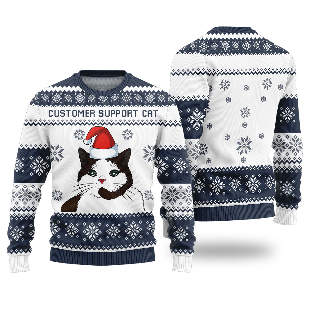 Customer Support Cat Christmas Sweater
