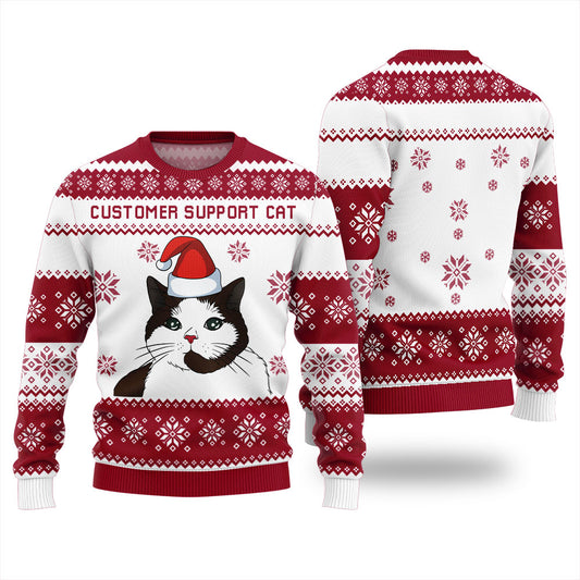 Customer Support Cat Christmas Sweater