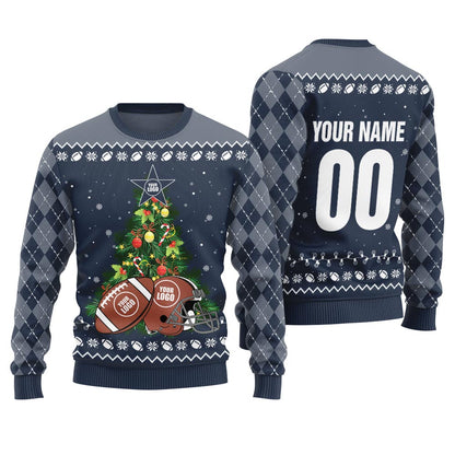 Customized Name Number Football Ugly Xmas Sweater For Men