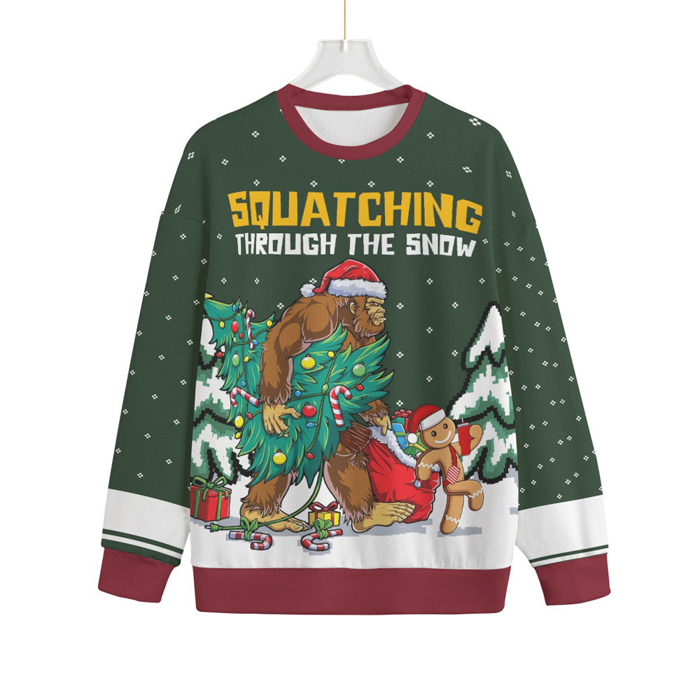 Cute Bigfoot Gingerbread Christmas Ugly Sweater Plus Size Forest Green