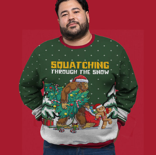 Cute Bigfoot Gingerbread Christmas Ugly Sweater Plus Size Forest Green