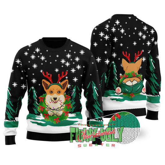Cute Christmas Sweater With Corgi Black