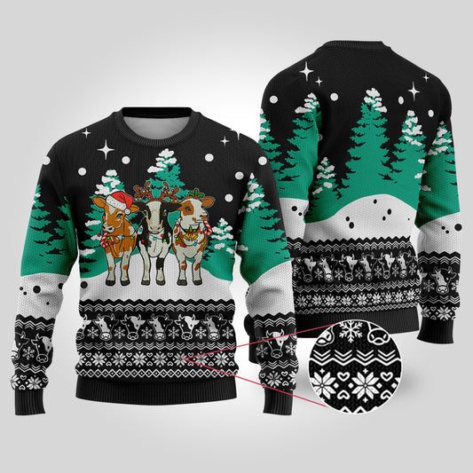 Cute Cows Funny Ugly Christmas Sweater Black