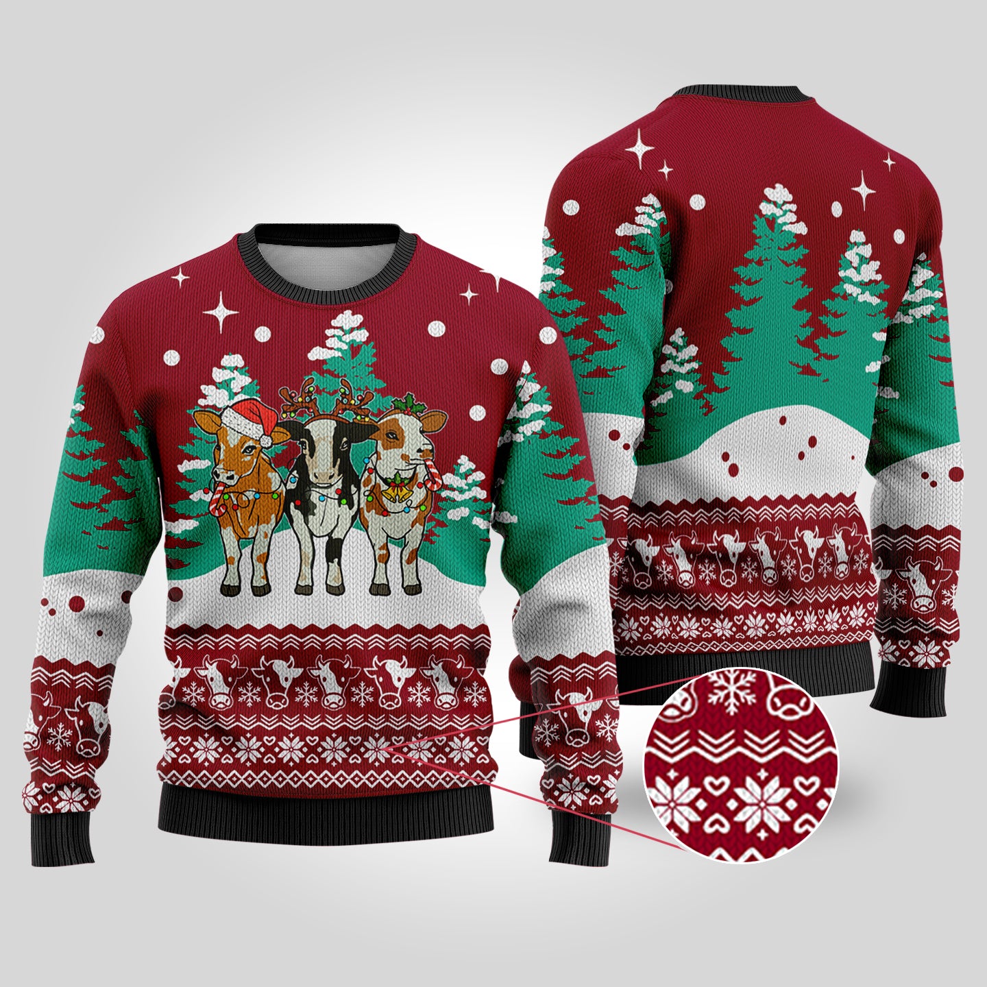 Cute Cows Funny Ugly Christmas Sweater Cardinal Red