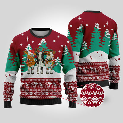 Cute Cows Funny Ugly Christmas Sweater Cardinal Red