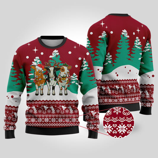 Cute Cows Funny Ugly Christmas Sweater Cardinal Red
