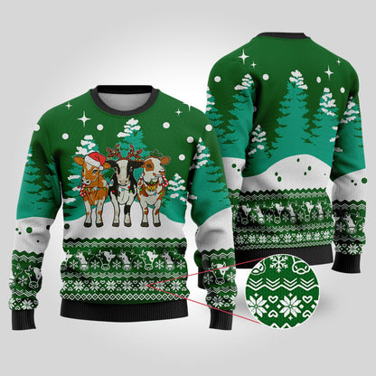 Cute Cows Funny Ugly Christmas Sweater Forest Green