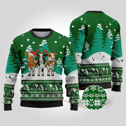 Cute Cows Funny Ugly Christmas Sweater Forest Green