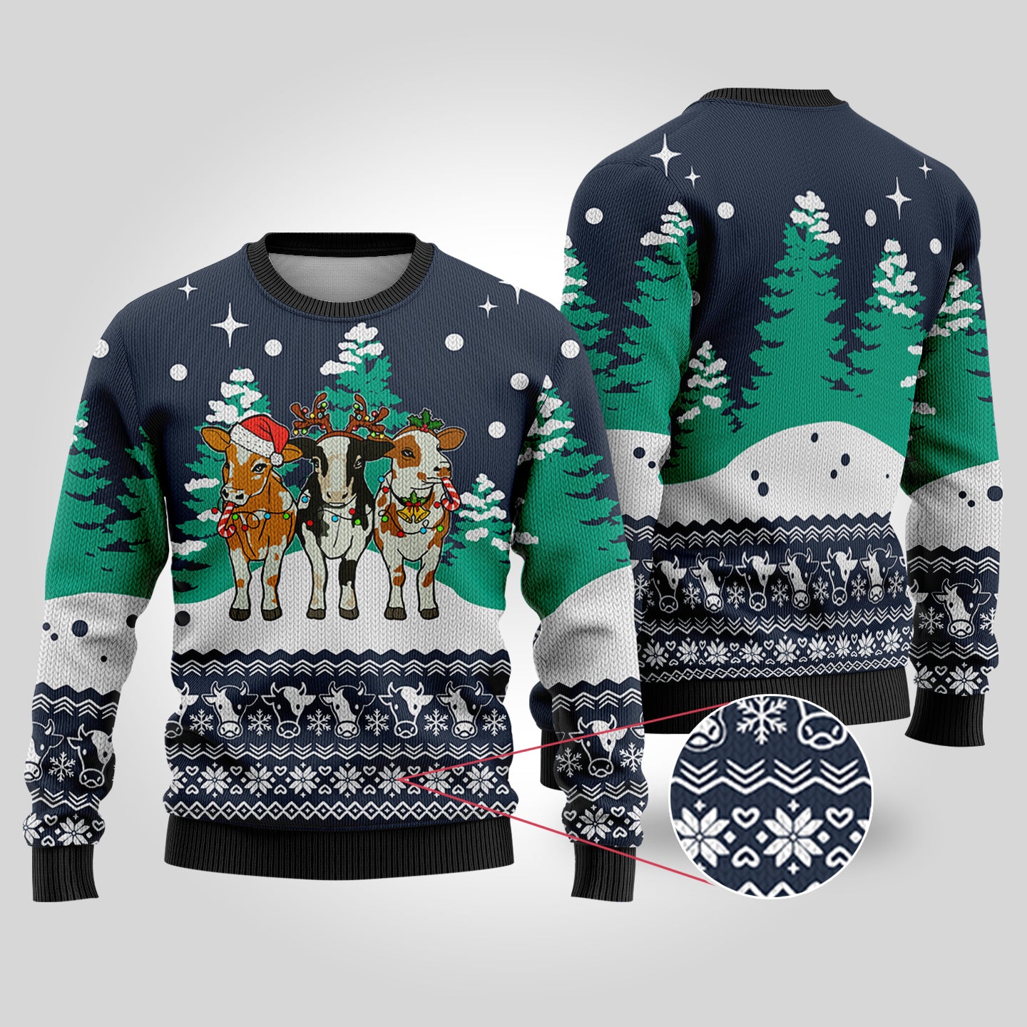 Cute Cows Funny Ugly Christmas Sweater Navy