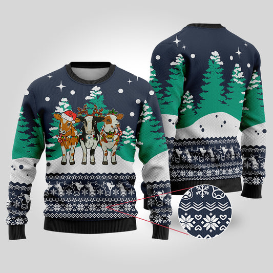 Cute Cows Funny Ugly Christmas Sweater Navy