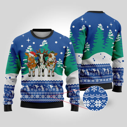 Cute Cows Funny Ugly Christmas Sweater Royal
